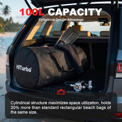 Hiturbo 100L Duffel Scuba Bag: Dive Bags Water Sports Gear | Swimmer Equipment Carry Bag for Diving Surfing Snorkeling Kayaking Boating Spearfishing Beach Pool Travel Duffle - color: Mesh