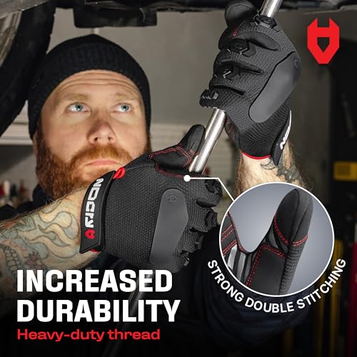 NoCry Heavy Duty Work Gloves for Men with Reinforced Palm and Non-Slip Grip | Reinforced Thumb Crotch, Double Stitched, Soft PVC Knuckle Protection, Flexible Fit, Padded Palms, Mechanic Safety Gloves - size: X-Large, style: Pro