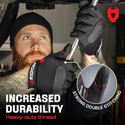 NoCry Heavy Duty Work Gloves for Men with Reinforced Palm and Non-Slip Grip | Reinforced Thumb Crotch, Double Stitched, Soft PVC Knuckle Protection, Flexible Fit, Padded Palms, Mechanic Safety Gloves - size: X-Large, style: Pro