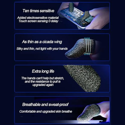 Bluradio 6 Pack Gaming Finger Sleeves for Mobile Gaming | 0.15mm Ultra-Thin, Anti-Sweat Nanofiber, Touchscreen Thumb Sleeves, For PUBG, COD Mobile, Free Fire - color: Black-Gold