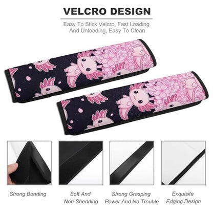 2PCS Pink Cherry Flower Blossom Axolotl Car Seat Belt Pad Breathable Shoulder Protector for Girls and Boys, Most Cars, Anti-Slip Pad - color: Pattern 433
