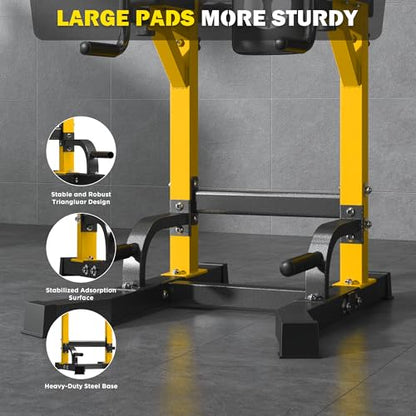 DlandHome Power Tower Pull Up Bar Station, 10 Level Adjustable Height | Heavy Duty Pull Up Dip Station for Home Gym Strength Training Equipment, Comfortable Backrest, 330LBS Weight Capacity - color: Yellow