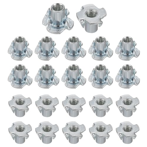 HARFINGTON M5x10mm T-Nuts 4 Pronged Tee Nut 0.57" x 0.39" Fully Thread Carbon Steel Inserts for Wood, Rock Climbing Holds, Cabinetry, Furniture 50pcs - size: M5x10mm