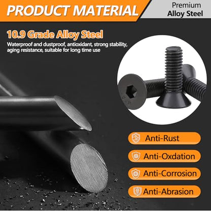 568 pcs M4/M6/M8 Hex Socket Flat Head Screw Bolts and Nuts Kit, 10.9 Grade Alloy Steel Metric Thread Hexagon Allen Machine Bolt, Black Screws Assortment Kit，A Black Hex Flat Head Cap Bolts - style: Flat Head Socket Cap - Kits