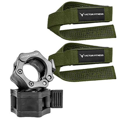 24" Padded Weightlifting Straps with X-Grip + 2 Quick Release Barbell/Dumbbell Collar Clamps - color: Green