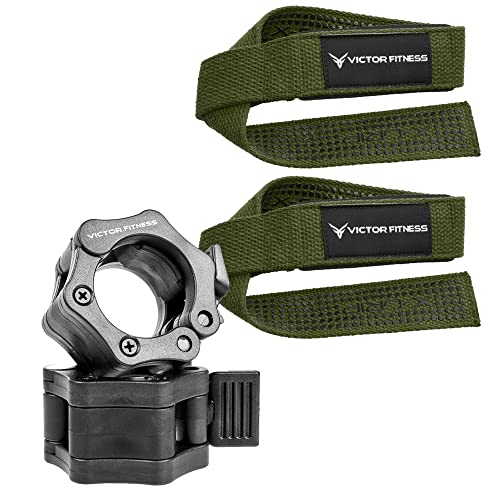 24" Padded Weightlifting Straps with X-Grip + 2 Quick Release Barbell/Dumbbell Collar Clamps - color: Green