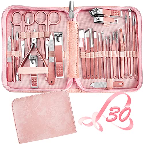 Manicure Set 30 in 1 Nail Clipper set, REDFLOW nail clippers, fingernail & toenail clippers, Manicure Tools, pedicure tools, Suitable for Travel Manicure Kit, Nail Set Kit With Everything Profe - color: Pink
