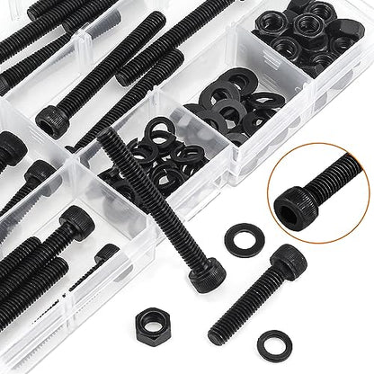 HELIFOUNER 80 Pieces M6 x 30mm /35mm /40mm /45mm /50mm, Hex Socket Head Cap Metric Screws Bolts Washers Nuts Kit, 12.9 Grade Alloy Steel, Fully Threaded, Black - size: M6 x 30/35/40/45/50mm, style: Socket Head