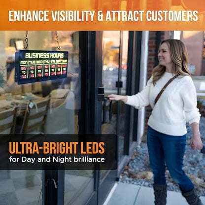 Digital Business Hours Sign by ELEMENT LUX - Electronic Programmable Hours of Operation Signs for Business with Ultra Bright LEDs for Glass Door - Remote and Hanging Kit - 16in x 5.5in, Yellow - color: Yellow and Red