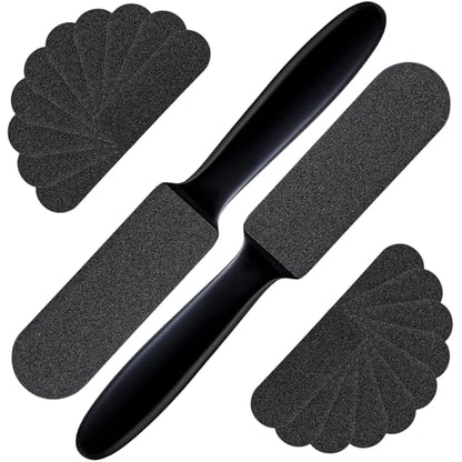 Mudder 2 Pack Stainless Steel Foot File with 20 Replaceable Double Sided Coarse & Fine Pads, Callus Remover for Dry Rough Skin and Cracked Heels, Reusable Pedicure Rasp(Black) - color: Black