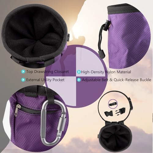 Outdoor Rock Climbing Bouldering Magnesium Powder Bag Quick Dry Waterproof Tightened Bag Gym Weightlifting Deadlift Yoga Multi Purpose Storage Bag with Metal Buckle（Purple）