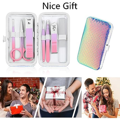 Women's Nail Clipper Set Travel Manicure Kit with Glass Nail File Stainless Steel Nail Clippers Case Nail Grooming Kit Gift - color: Mermaid Color