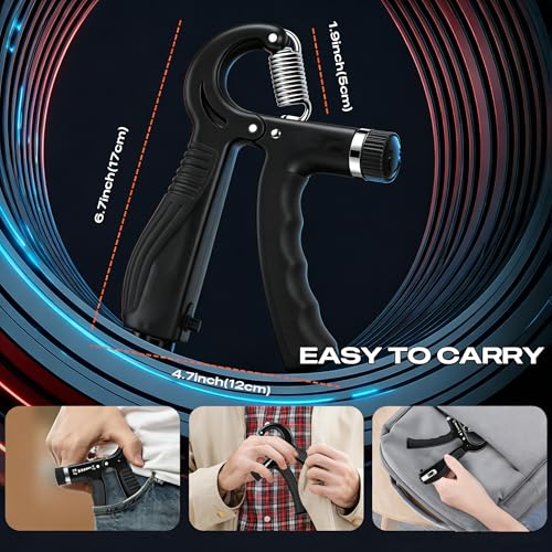 JTHEW Grip Strength Trainer - Adjustable Resistance 11-132lbs/5-60kg Hand Gripper & Forearm Strengthener Device with Smart Counter for Sports & Rehab - color: Black