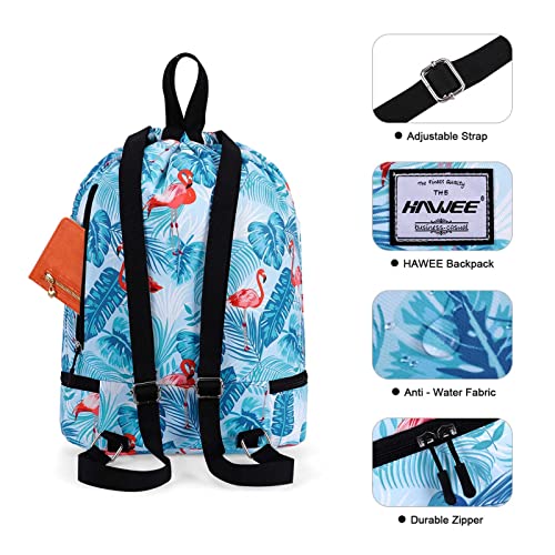 Dry Wet Drawstring Backpack with Shoe Compartment for Women Adjustable Gym Bag - color: Flamingo Blue