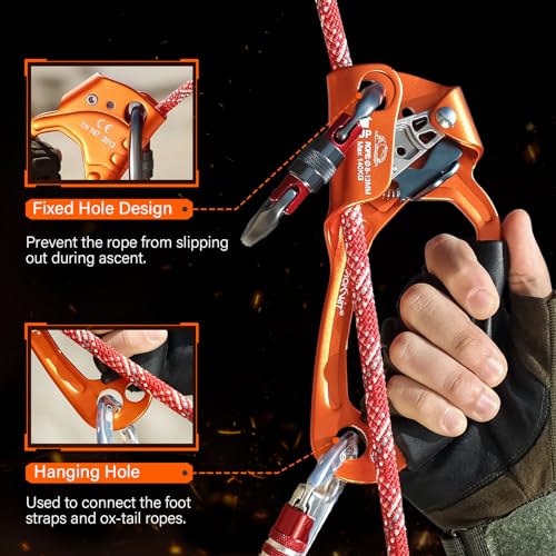 UIAA & CE Certified Rope Ascender Aluminum Alloy Rock Climbing Gear Strong Rigging Rappelling Equipment for Rock Tree Climbing Arborist Rescue Mountaineering Caving - color: Right Hand Orange 1