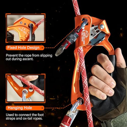 UIAA & CE Certified Rope Ascender Aluminum Alloy Rock Climbing Gear Strong Rigging Rappelling Equipment for Rock Tree Climbing Arborist Rescue Mountaineering Caving - color: Right Hand Orange 1