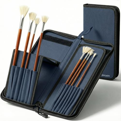 DUGATO Long Brush Holder & Organizer, Canvas Case 5.7 x 14.8 in, Blue | 15 Slots Zipper Paint Brush Case for Brushes up to 13 in Length, Artist Long Handle Brush Art Case (Brush Not Included) - color: Blue, size: Large 5.7x14.8 inches