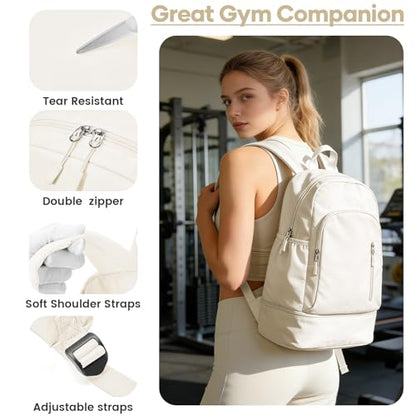 Gym Backpack for Women, Dance Volleyball Backpacks With Shoe Compartment | For Yoga Fitness Beach Hiking Sports - color: Beige