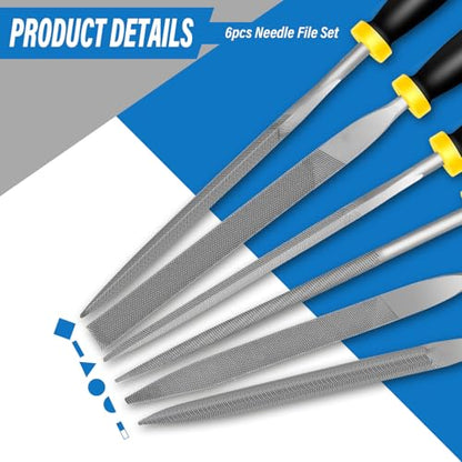 6PCS Metal Needle File Set, 6.3-Inch Mini Hand Files for precision repairs | Upgraded Hardened High-Strength Steel Set, Includes Warding, Round, Flat, Triangular, Square & Half-Round Files