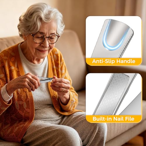 Ingrown Nail Clippers for Thick Nails, Edgy Toenail Clippers | Professional Slanted Curved Blade Finger Nail Clippers, Angled Nail Cutters for Seniors, Adults, Men & Women - style: Silver
