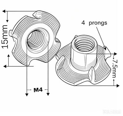 M4 Tee Nuts for Wood: 40 Pack Thickening 4 Prong Threads Inserts Carbon Steel – Clean Threads No Rust – for Plywood & Particle Board - size: M4(40Pack)