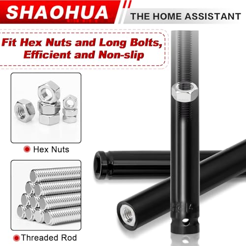 9/16"(14mm) Nut Driver 6" 8" 12", Deep Nut Runner Hollow Socket w/ 1/4" Hex Shank Adapter, 1/2" Drive 9/16 Socket for Ceiling Long Threaded Rod Bolts/Ductwork, 3 Length for Overhead Fastening - size: E. 9/16(14mm) 6" 8" 12"
