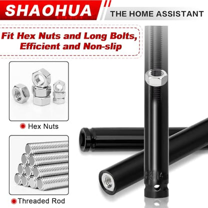 9/16"(14mm) Nut Driver 6" 8" 12", Deep Nut Runner Hollow Socket w/ 1/4" Hex Shank Adapter, 1/2" Drive 9/16 Socket for Ceiling Long Threaded Rod Bolts/Ductwork, 3 Length for Overhead Fastening - size: E. 9/16(14mm) 6" 8" 12"