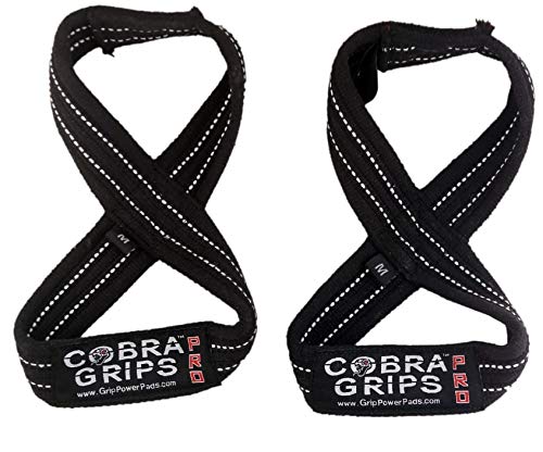 Deadlift Straps Figure 8 Loop Lifting Straps The #1 Choice for Power Lifters weightlifters workout Enthusiasts - color: Black with White Strips, size: 60 cm Up to 6.0" Wrist Circumference