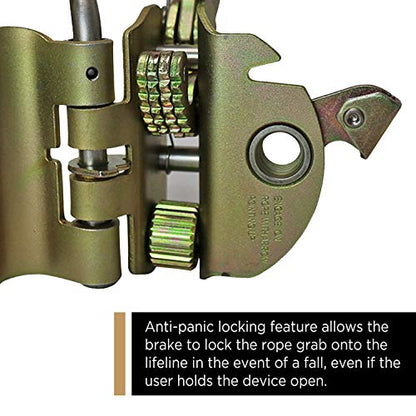 AFP Self-Locking Rope Grab with 2.25 inch Connecting Eye, used with 5/8’’ Lifeline Rope, For Construction, Climbing, Fall-Protection, 310 lb. Capacity (OSHA/ANSI Compliant) - color: Gold