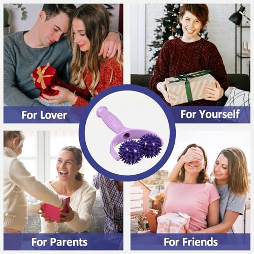 CIATBYYJ Spiky Massage Balls Rollers with Dual Ball Design | Manual Massage Stick, Ergonomic Handle, Lightweight and Portable, Pain Relief for Back Neck Shoulder Leg - color: Purple