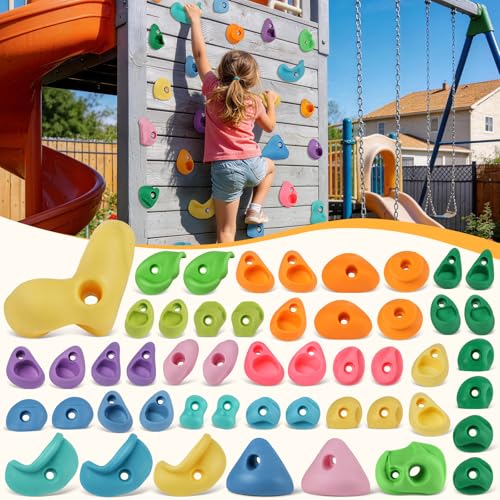 50 PCS Rock Climbing Wall for Kids,Rock Wall Climbing Holds,Adults Climbing Wall Grip Kits Holds Up to 230 lbs for Outdoor Indoor Home Playground Climbing Holds（Pastel Color） - color: 50 Pcs-pastel Color