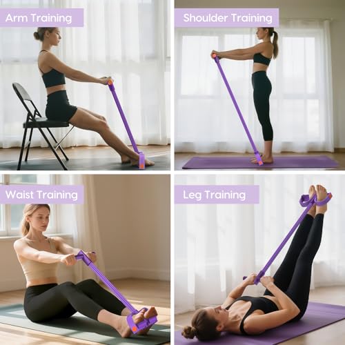 Resistance Bands with Handles, 6-Tube Elastic Pedal Resistance Band for Working Out, Durable Natural Rubber Exercise Bands, Multifunction Exercise Equipment for Abdomen, Waist, Arm, Leg Stretching - color: Full purple