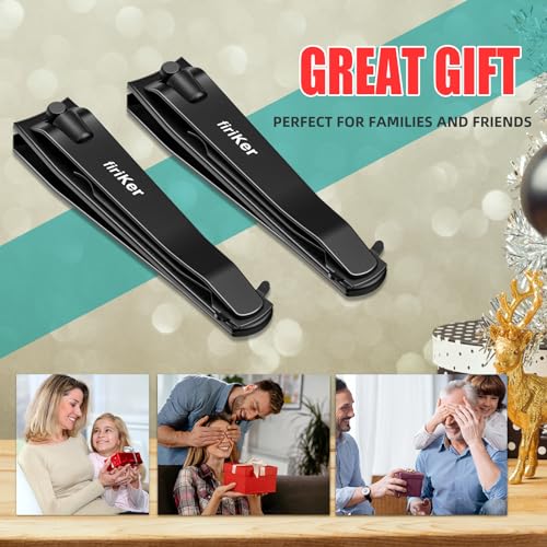 firiKer 2PCS Nail Clippers Set, Heavy Duty Black Matte Stainless Steel Nail Clipper with Nail File, Ultra Sharp Fingernail and Toenail Clipper Cutters,Clipper Tools for Men & Women - color: Black