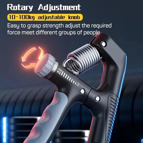 Hand Gripper Strengthener, Adjustable Resistance 22-220Lbs (10-100kg) Forearm Exerciser, Grip Strength Trainer for Muscle Building & Injury Recovery, Aerobic Hands
