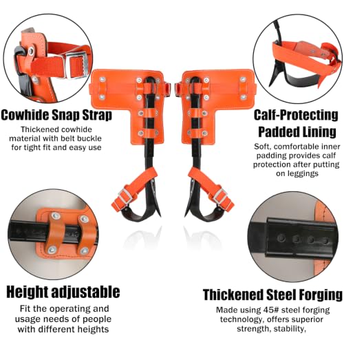 Tree Climbing Spikes Set,Tree Climbing Gear, 1 Pair Alloy Steel Climbing Spurs,350lbs Load Capacity, Arborist Equipment for Climbers, Fruit Picking and Lumberjack - color: Orange Climbing Spikes Set C