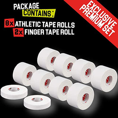 Athletic Tape Extremely Strong: 11 Rolls + 3 Finger Tape. Easy to Apply & No Sticky Residue. Sports Tape for Boxing, Football or Climbing. Enhance Wrist, Ankle & Hand Protection Now