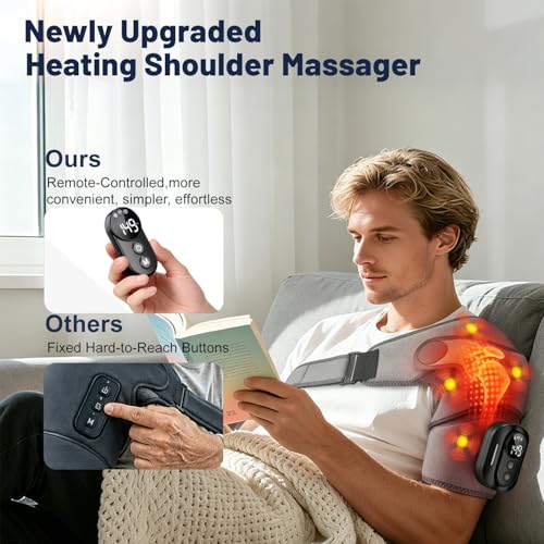 Triple Method Shoulder Massager for Deep Tissue, 5000mAh Cordless Wearable Vibration Heated Shoulder Brace for Muscle Massage Home & Outdoor (LightGray)