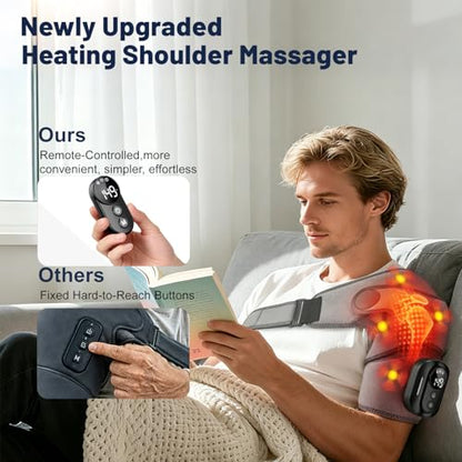 Triple Method Shoulder Massager for Deep Tissue, 5000mAh Cordless Wearable Vibration Heated Shoulder Brace for Muscle Massage Home & Outdoor (LightGray)