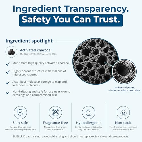 SMELLRID Activated Charcoal Odor Absorber Pads | 12 Unscented Adhesive (4"x4") Charcoal Pads for Body Odor, Flatulence & Personal Care Environments