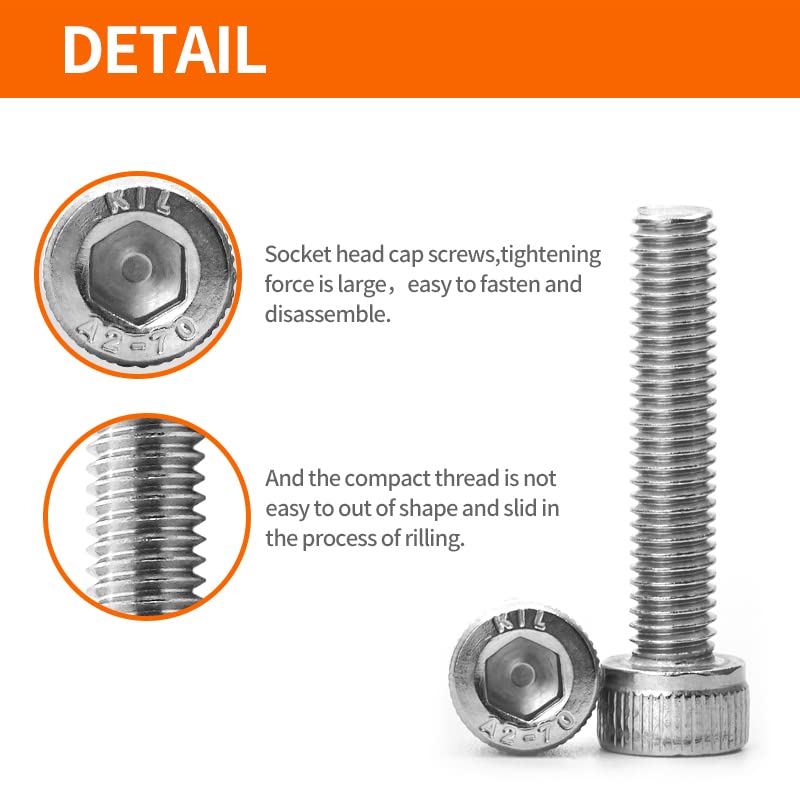 M5 x 8mm 12mm 16mm 20mm 25mm Hex Socket Head Cap Screws Bolts 304 Stainless Steel Allen Hex Drive Metric Machine, Fully Threaded, Assortment Kit 50PCS - size: M5 x 8/12/16/20/25mm (50PCS)