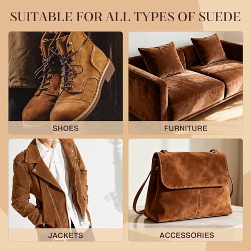 Suede & Nubuck Care Kit – 5-Piece Set with Suede Cleaner, Protector, Suede Brush & Eraser Clean, Suede Cleaning Kit Protect & Restore Shoe, Boots, Uggs, Jackets, Furniture, Handbag and Apparel