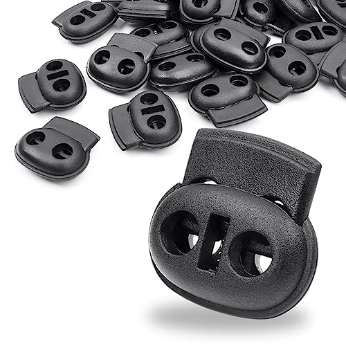 CooBigo Plastic Cord Locks for Paracord Drawstring Clip, Spring Toggle Cord Stopper Sweatpant Hat Gloves Hoodie String Lock - color: 02-25pcs Black