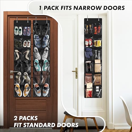Simple Houseware 24 Pockets - 2PK 12 Large Pockets Over Door Hanging Shoe Organizer, Black - color: Black