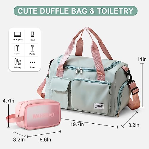 Small Gym Bag for Women, Travel Duffle Bag Carry On Weekender Bag with Shoe Compartment - color: 05#Green, style: Gym Bag&toiletry Bag