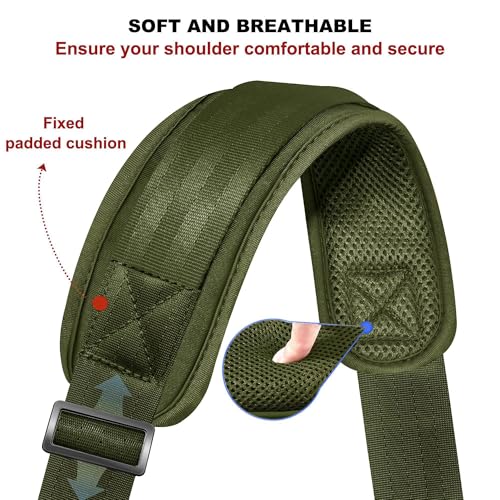 ZINZ 75" Shoulder Strap with Fixed Pad and Dual Balanced Buckles，Army Green - color: Army Green