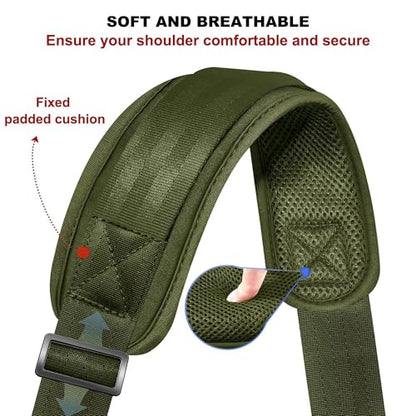 ZINZ 75" Shoulder Strap with Fixed Pad and Dual Balanced Buckles，Army Green - color: Army Green