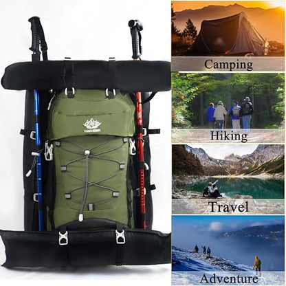 60L Travel Hiking Camping Backpack with Rain Cover, Backpack Water Resistant,Climbing Backpack for Men Women - color: Deep Green