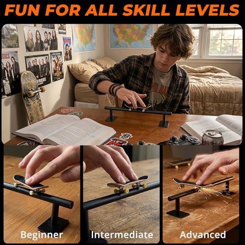 Fingerboard Rail 11" Metal Round Grind Rail Non-Slip Stable Base for Smooth Slides & Grinds Fingerboard Trick Training Obstacle Fits Tech Deck Mini Skate Park & Desk Setup