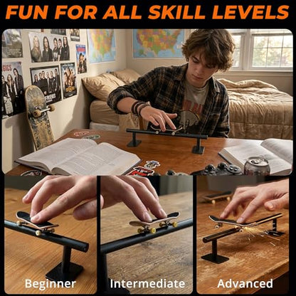 Fingerboard Rail 11" Metal Round Grind Rail Non-Slip Stable Base for Smooth Slides & Grinds Fingerboard Trick Training Obstacle Fits Tech Deck Mini Skate Park & Desk Setup