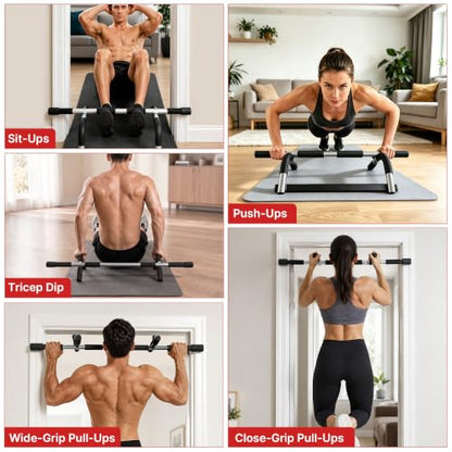 TOPOKO Pull Up Bar for Doorway, Heavy Duty Chin Up Station for Home Gym, Multi-Grip or Adjustable Door Frame Exercise Equipment for Upper Body Strength Training